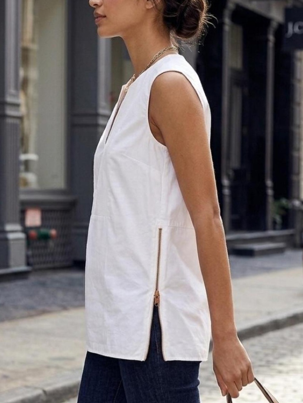 J. Crew Sleeveless Side Zip Top Tuxedo Sleeveless White Size 6